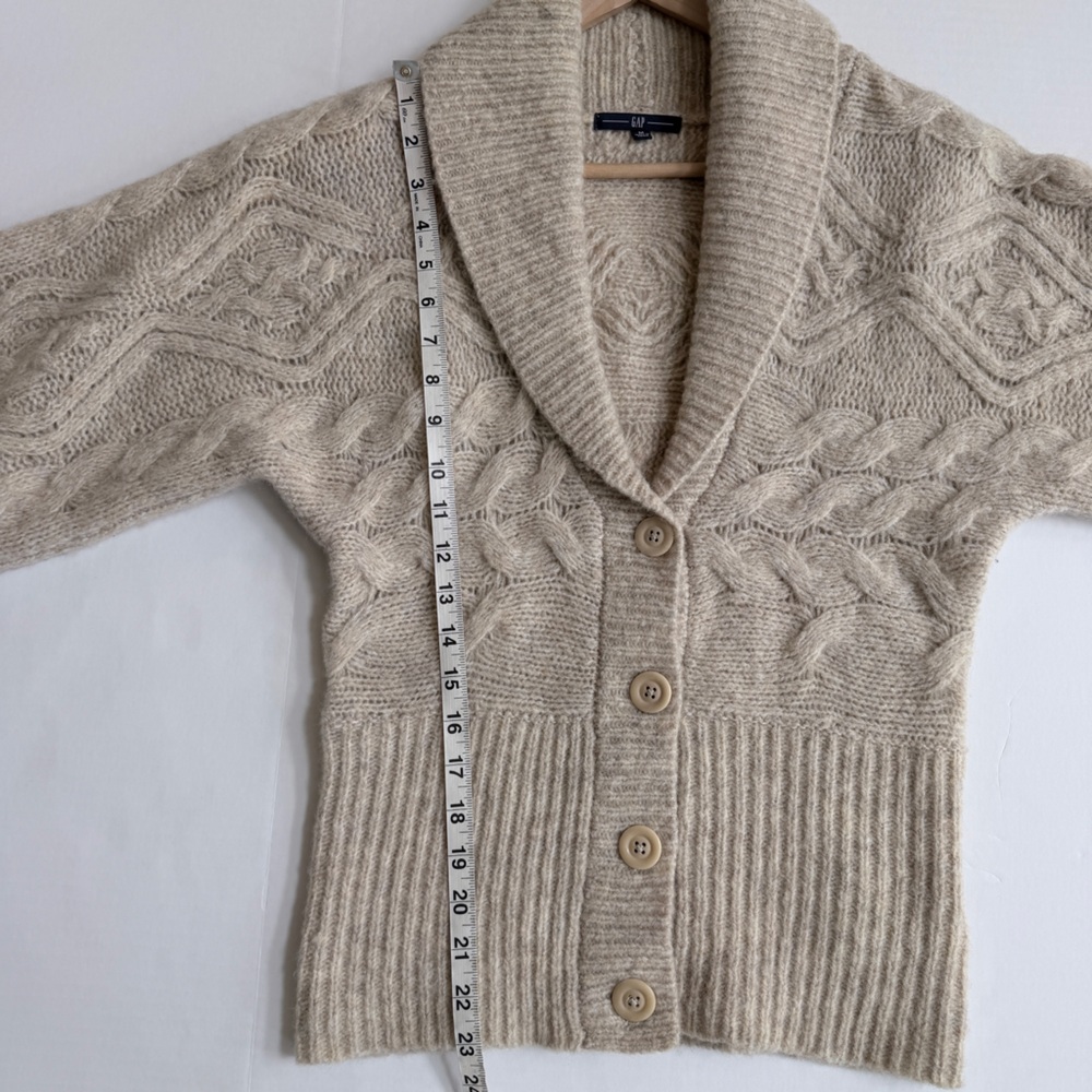 GAP Womens Soft Beige Cable Knit Wool Blend Kimono Cardigan Sweater Size M - Picture 6 of 9